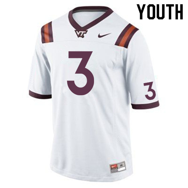 Youth #3 Braxton Burmeister Virginia Tech Hokies College Football Jerseys Sale-White